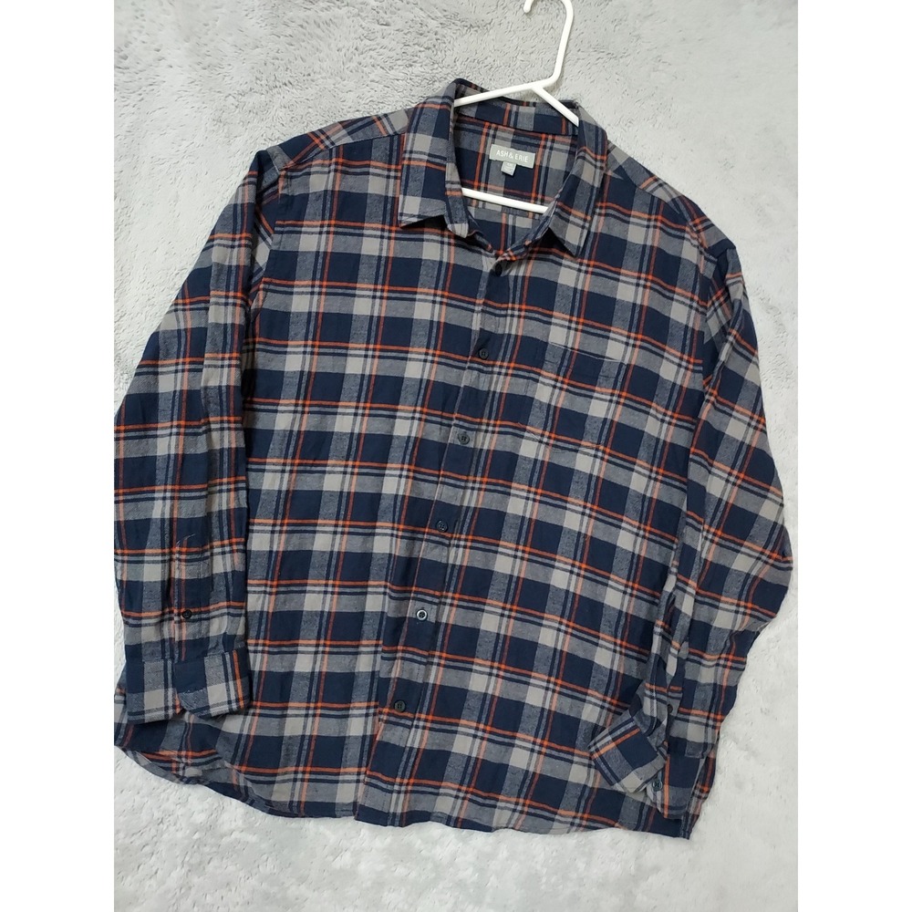 Ash And Erie Shirt Men XXL Plaid Flannel Long Sleeve Button Down Blue Preppy EUC